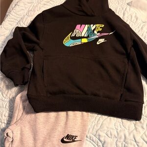 Nike Kids Black Hoodie with Multicolor Swoosh & Gray Jogger Set